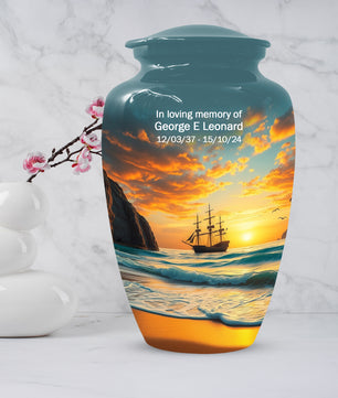 Beach Urn for Mom – Custom Ocean Sunset Cremation Urns for Ashes | Coastal Memorial Keepsake for Female