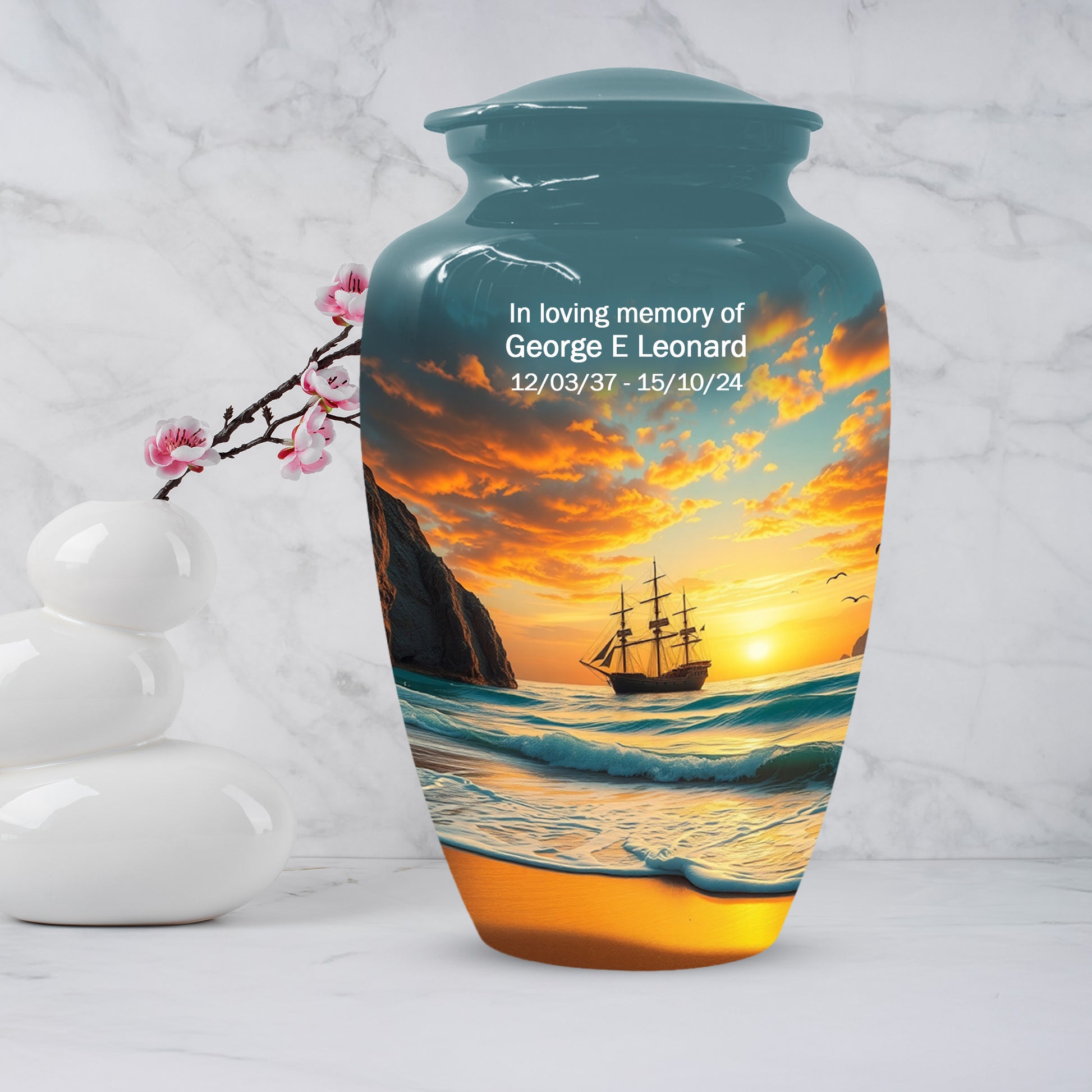 Beach Urn for Mom – Custom Ocean Sunset Cremation Urns for Ashes | Coastal Memorial Keepsake for Female