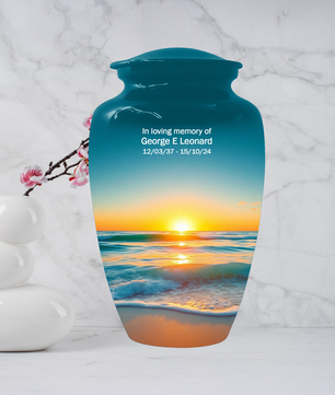 Beach Sunset Memorial Urn for Human Ashes, Ocean Cremation Urn