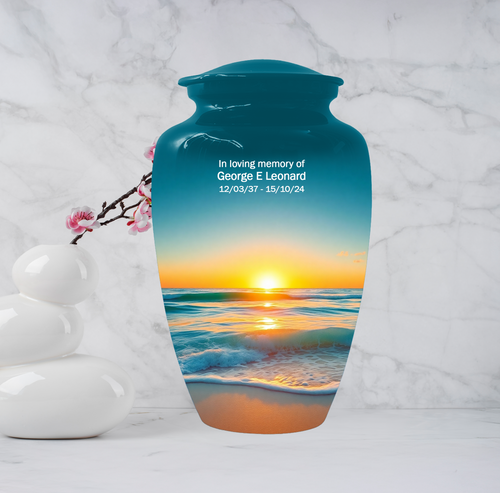 Beach Sunset Memorial Urn for Human Ashes, Ocean Cremation Urn