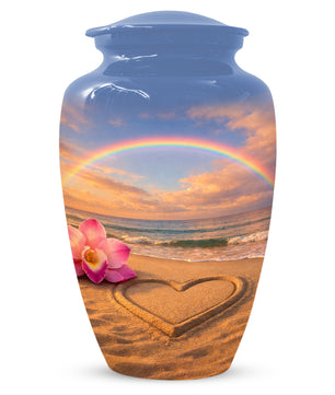 Beach Rainbow  Memorial Urn for Ashes – Custom Ocean  Keepsake Urns for Mom & Dad
