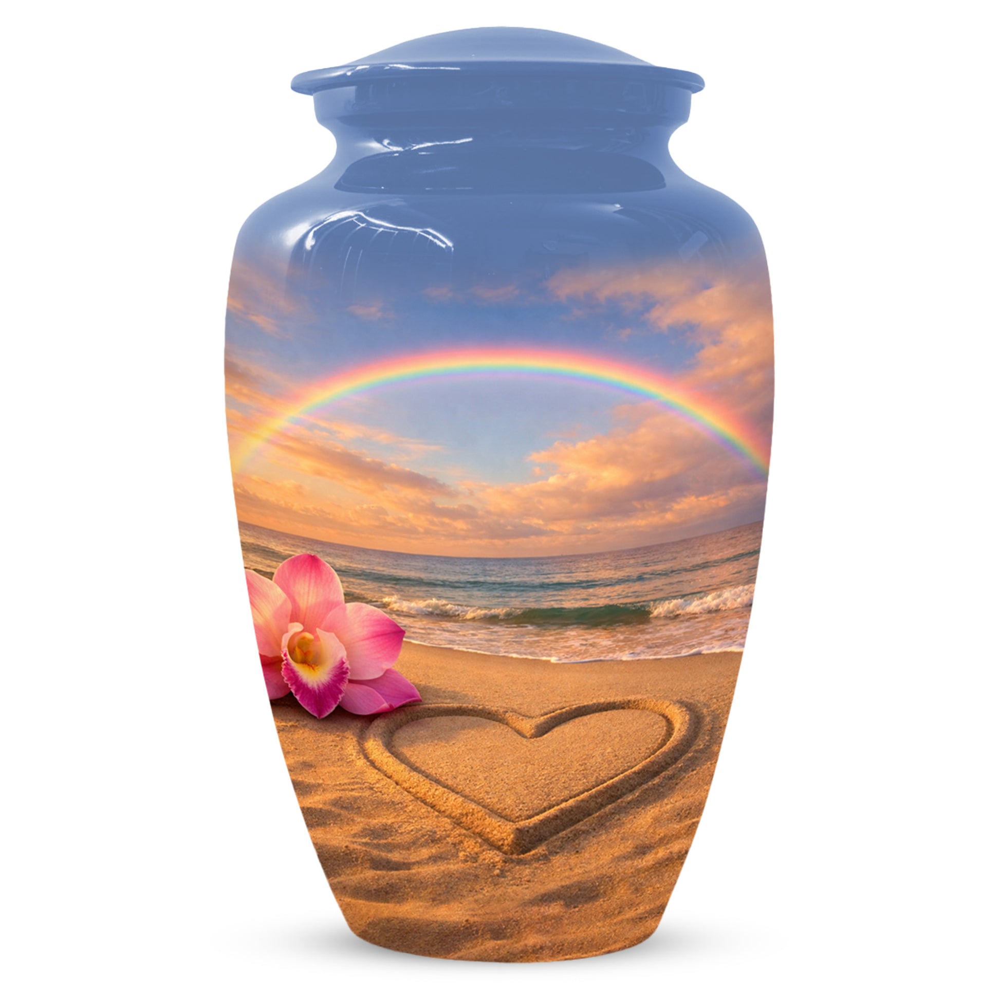 Beach Rainbow  Memorial Urn for Ashes – Custom Ocean  Keepsake Urns for Mom & Dad