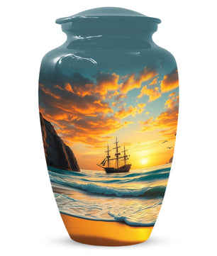 Beach Urn for Mom – Custom Ocean Sunset Cremation Urns for Ashes | Coastal Memorial Keepsake for Female