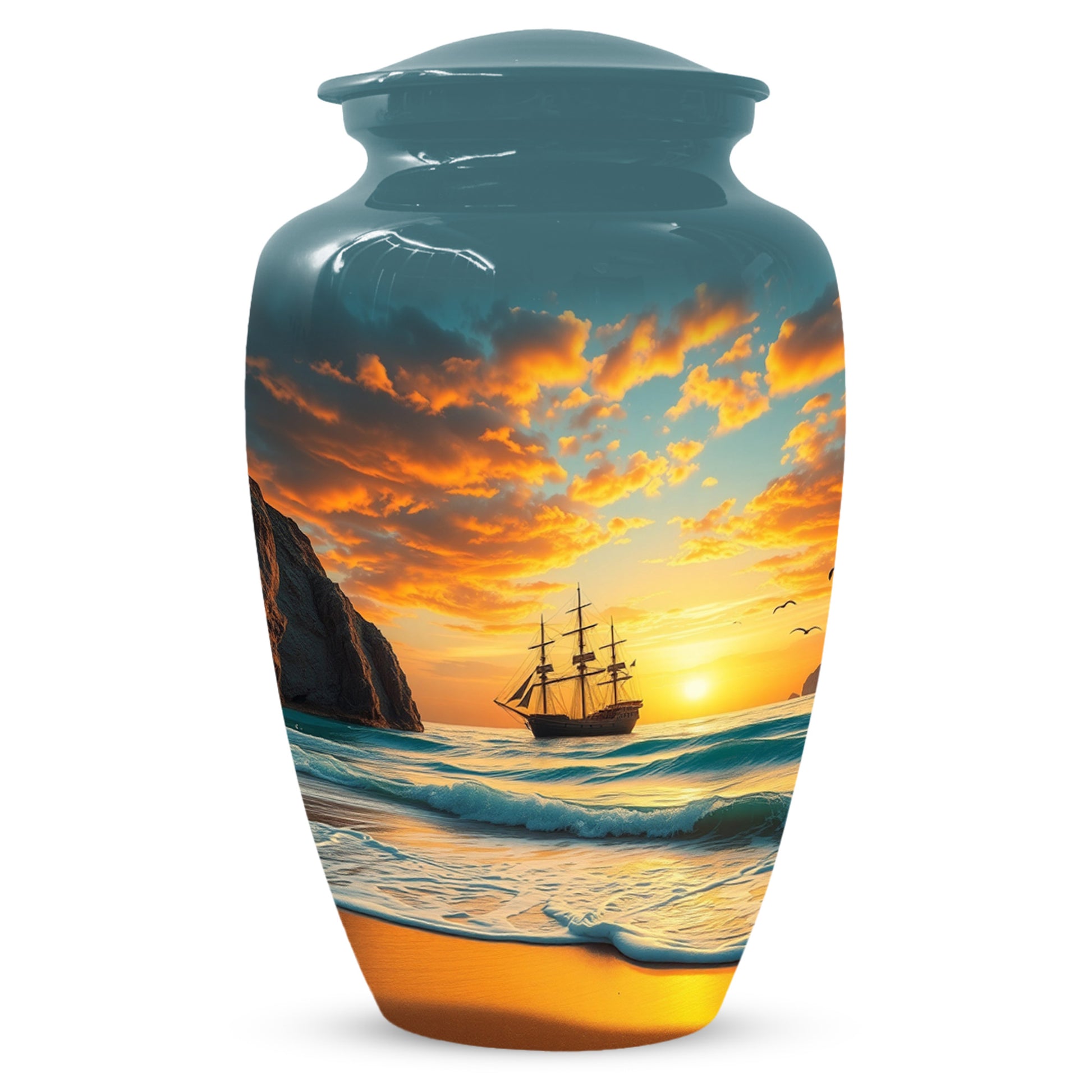 Beach Urn for Mom – Custom Ocean Sunset Cremation Urns for Ashes | Coastal Memorial Keepsake for Female