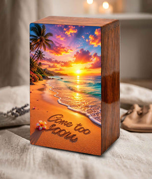 Sunset Beach Cremation Urn For Ashes - Gone Too Soon Keepsake Box For Cremains
