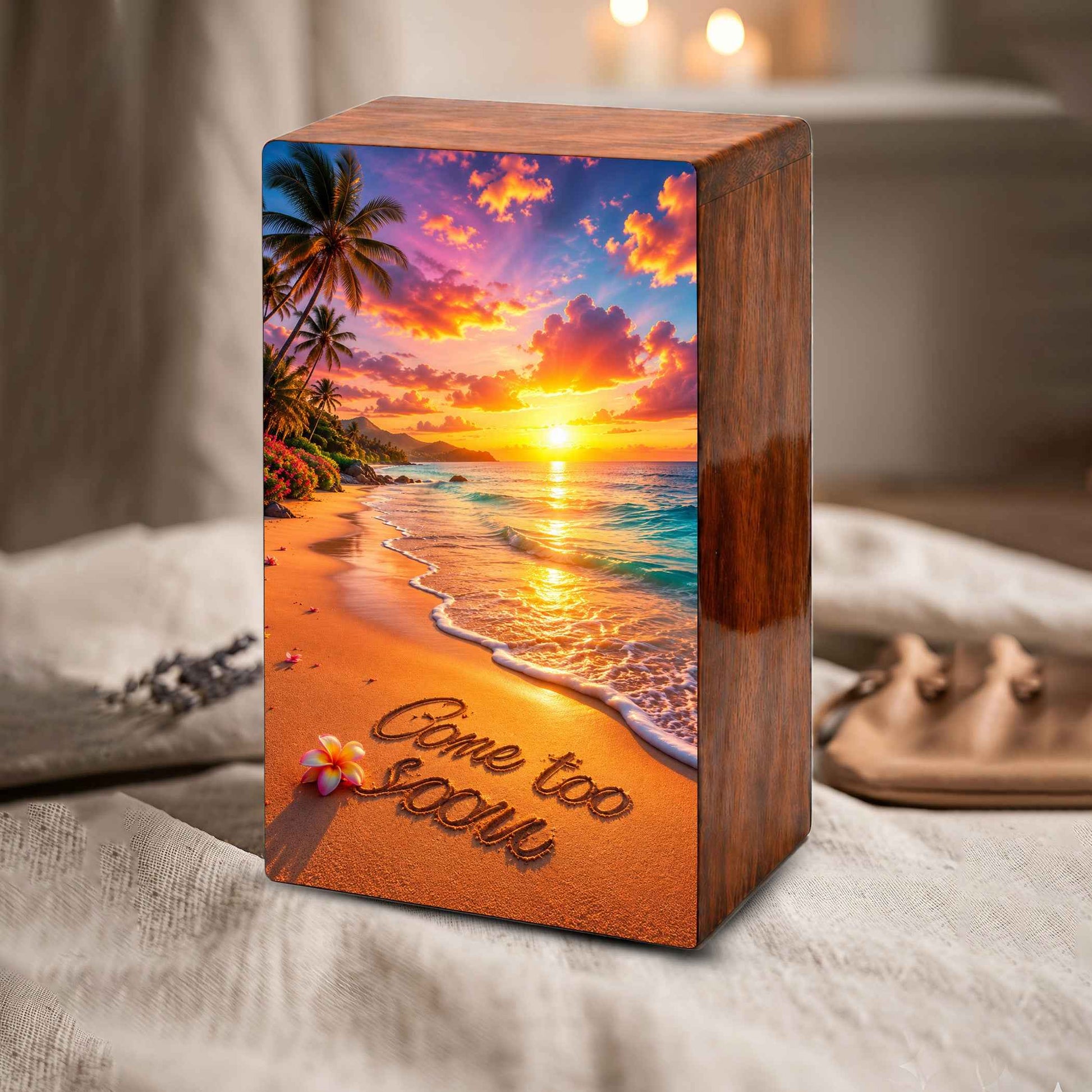 Sunset Beach Cremation Urn For Ashes - Gone Too Soon Keepsake Box For Cremains