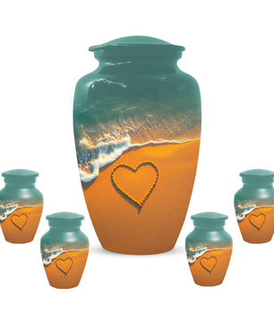 Beach Memorial Urn for Human Ashes, Ocean Heart Cremation Urn, Custom Adult Funeral Urn