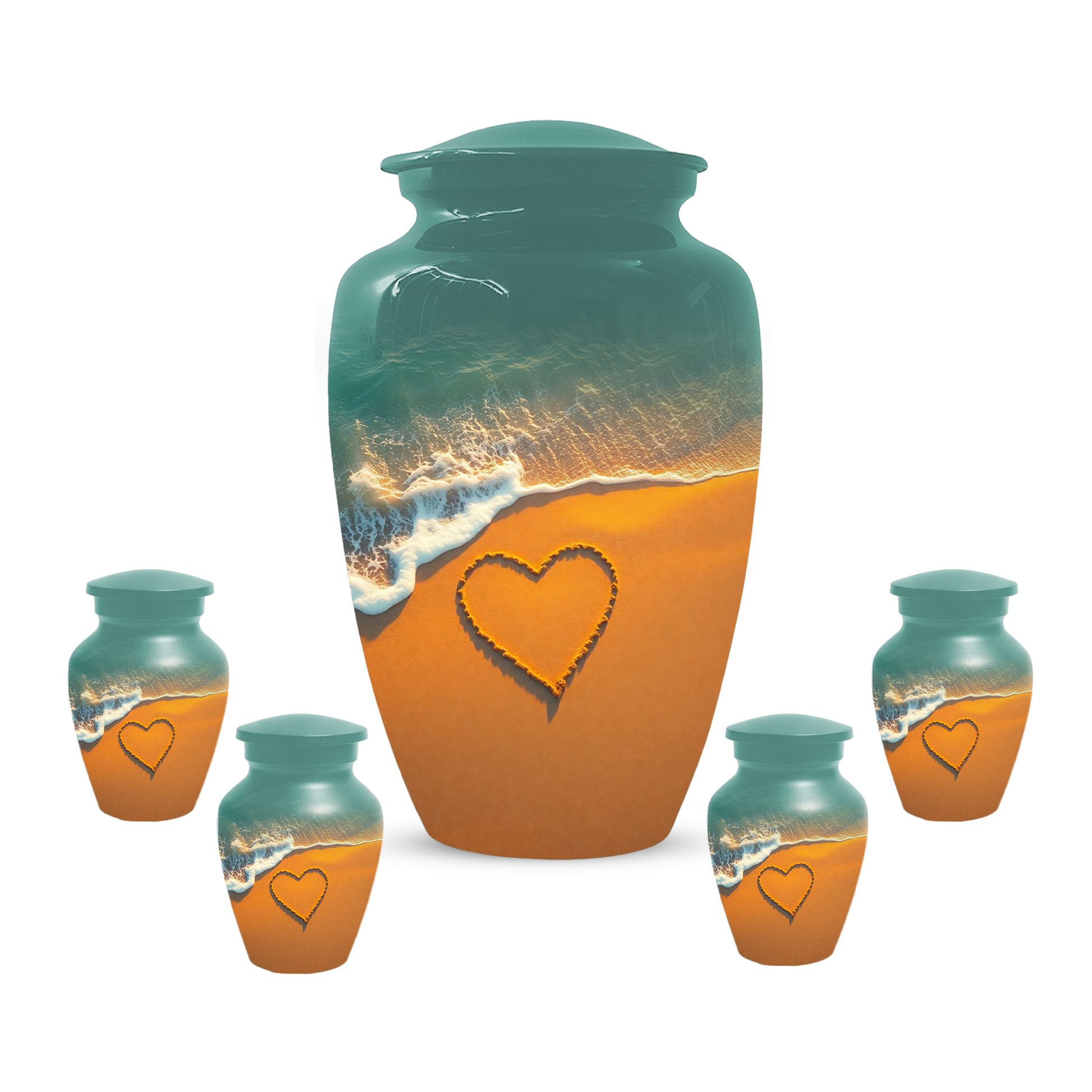 Beach Memorial Urn for Human Ashes, Ocean Heart Cremation Urn, Custom Adult Funeral Urn