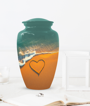 Beach Memorial Urn for Human Ashes, Ocean Heart Cremation Urn, Custom Adult Funeral Urn