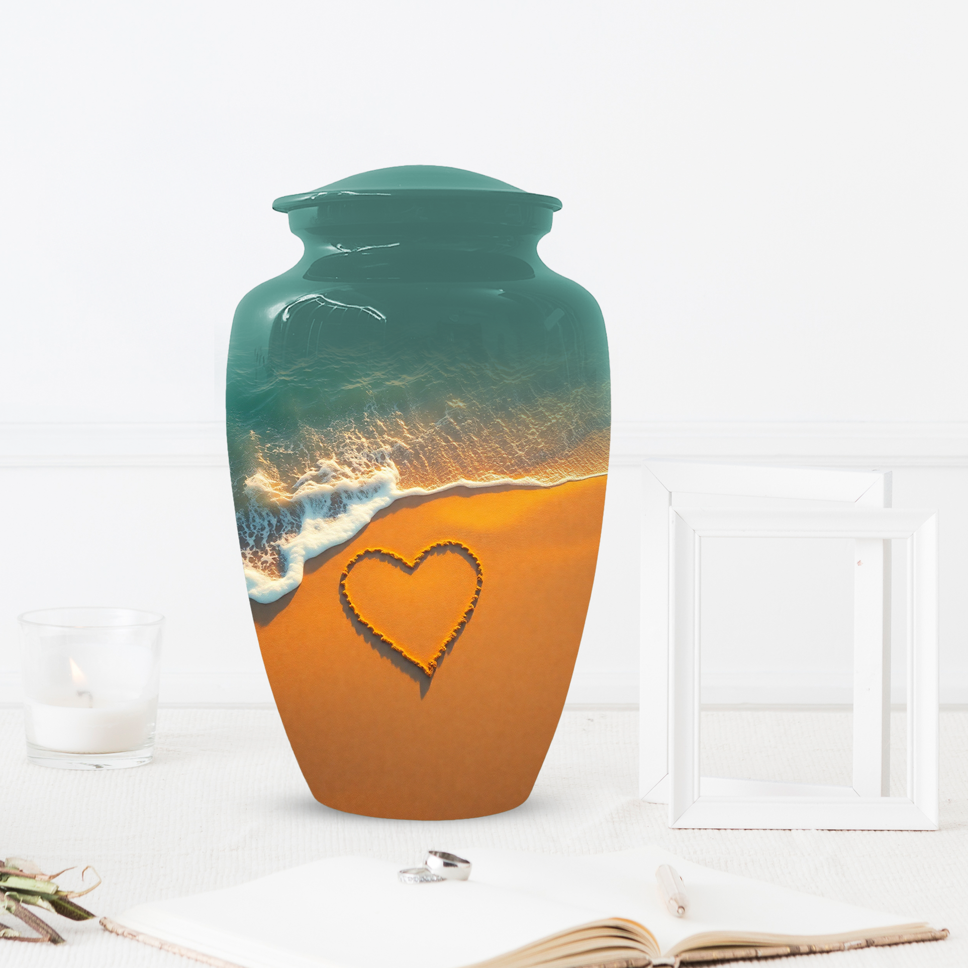 Beach Memorial Urn for Human Ashes, Ocean Heart Cremation Urn, Custom Adult Funeral Urn