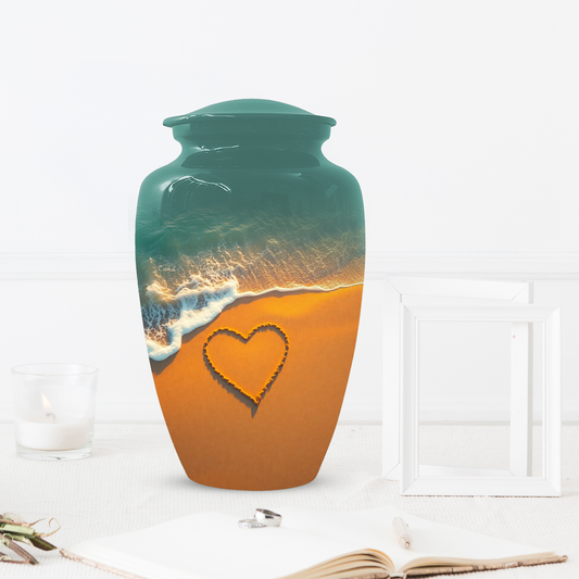 Beach Memorial Urn for Human Ashes, Ocean Heart Cremation Urn, Custom Adult Funeral Urn