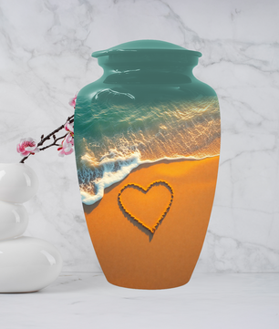 Beach Memorial Urn for Human Ashes, Ocean Heart Cremation Urn, Custom Adult Funeral Urn