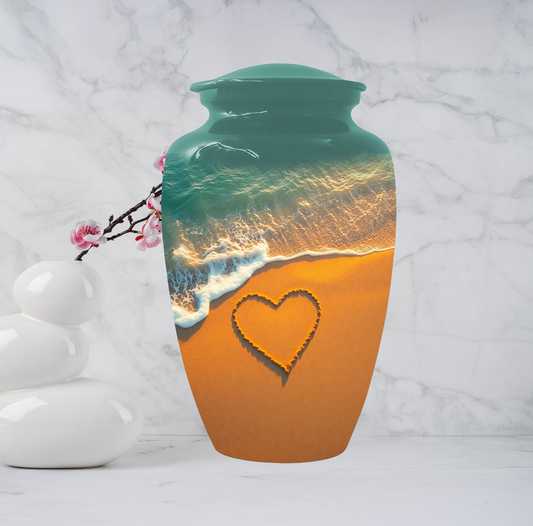 Beach Memorial Urn for Human Ashes, Ocean Heart Cremation Urn, Custom Adult Funeral Urn