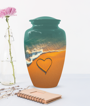 Beach Memorial Urn for Human Ashes, Ocean Heart Cremation Urn, Custom Adult Funeral Urn