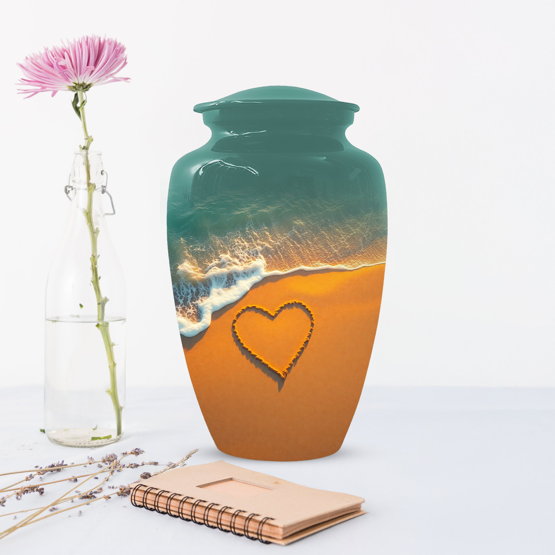 Beach Memorial Urn for Human Ashes, Ocean Heart Cremation Urn, Custom Adult Funeral Urn