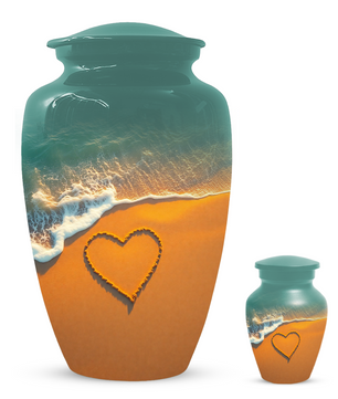 Beach Memorial Urn for Human Ashes, Ocean Heart Cremation Urn, Custom Adult Funeral Urn