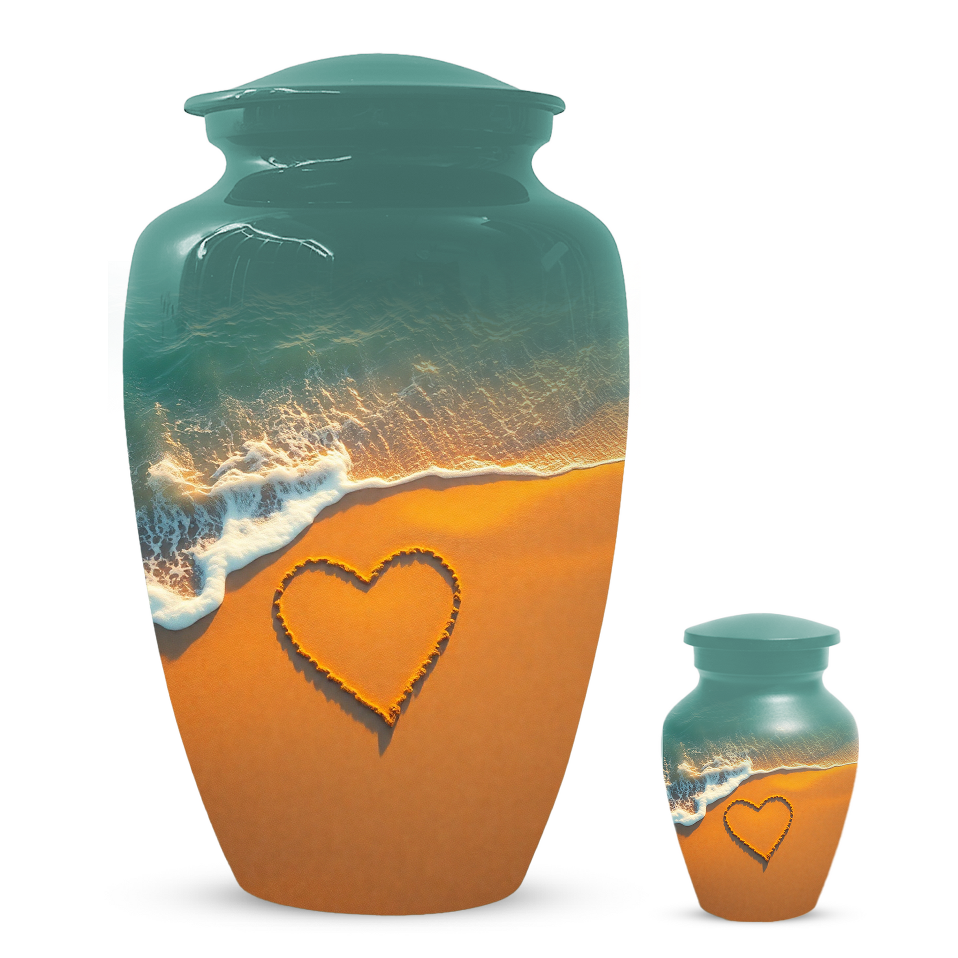 Beach Memorial Urn for Human Ashes, Ocean Heart Cremation Urn, Custom Adult Funeral Urn