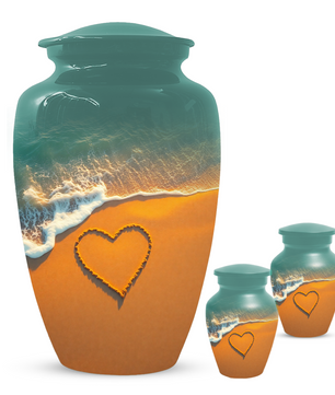 Beach Memorial Urn for Human Ashes, Ocean Heart Cremation Urn, Custom Adult Funeral Urn