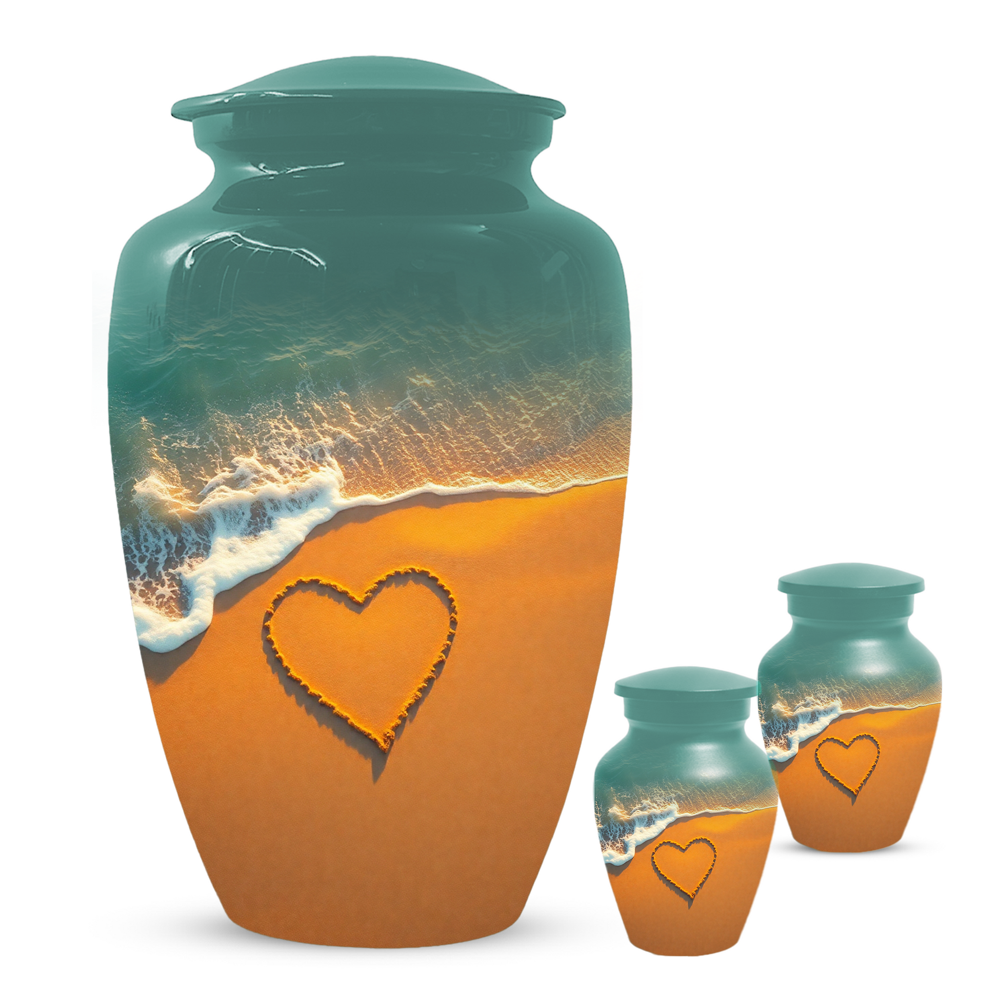Beach Memorial Urn for Human Ashes, Ocean Heart Cremation Urn, Custom Adult Funeral Urn