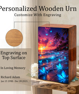 Blue Butterfly Urn For Ashes Mom - Beach Scene Cremation Urns For Adult Women