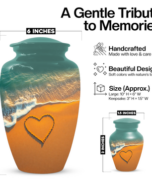 Beach Memorial Urn for Human Ashes, Ocean Heart Cremation Urn, Custom Adult Funeral Urn