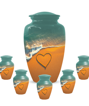 Beach Memorial Urn for Human Ashes, Ocean Heart Cremation Urn, Custom Adult Funeral Urn