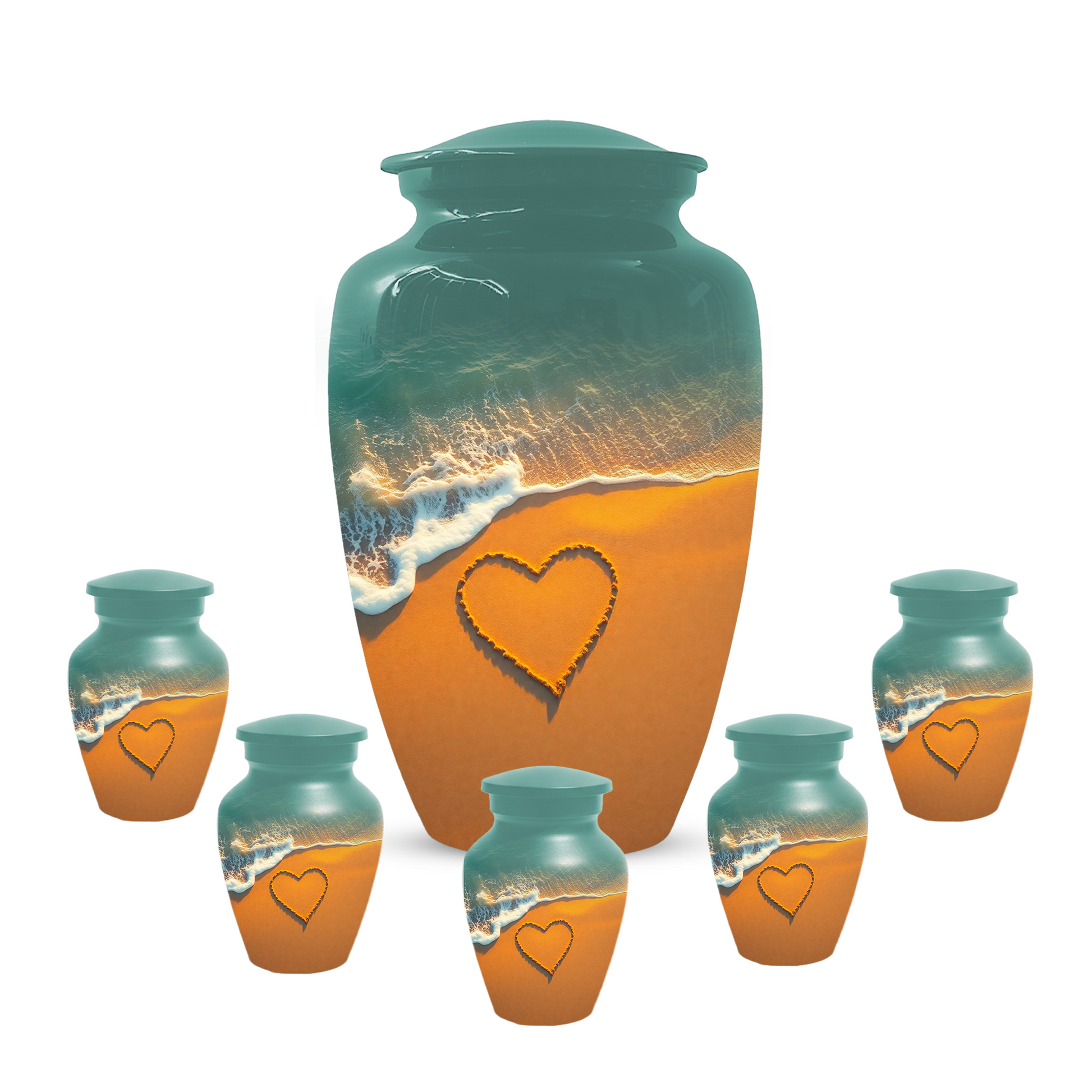 Beach Memorial Urn for Human Ashes, Ocean Heart Cremation Urn, Custom Adult Funeral Urn