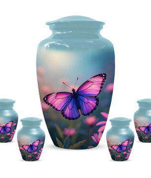 Purple Pink Butterfly Urn for Human Ashes | Elegant Purple Pink Butterfly Cremation Urn for Adult Ashes