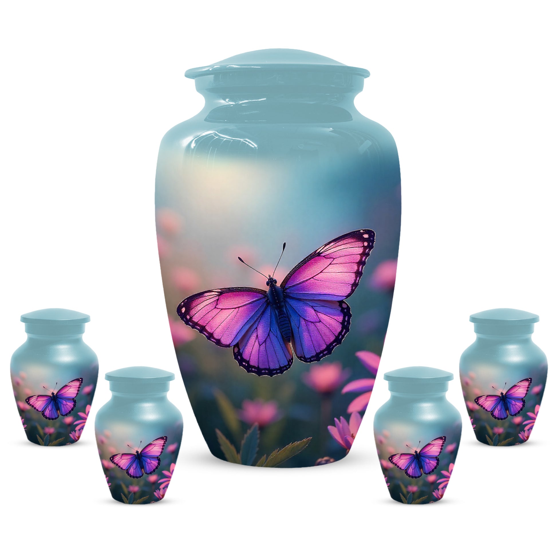 Purple Pink Butterfly Urn for Human Ashes | Elegant Purple Pink Butterfly Cremation Urn for Adult Ashes