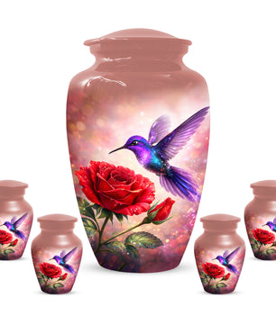 Personalized Hummingbird & Rose Urn for Mom – Custom Rose Cremation Urns for Ashes