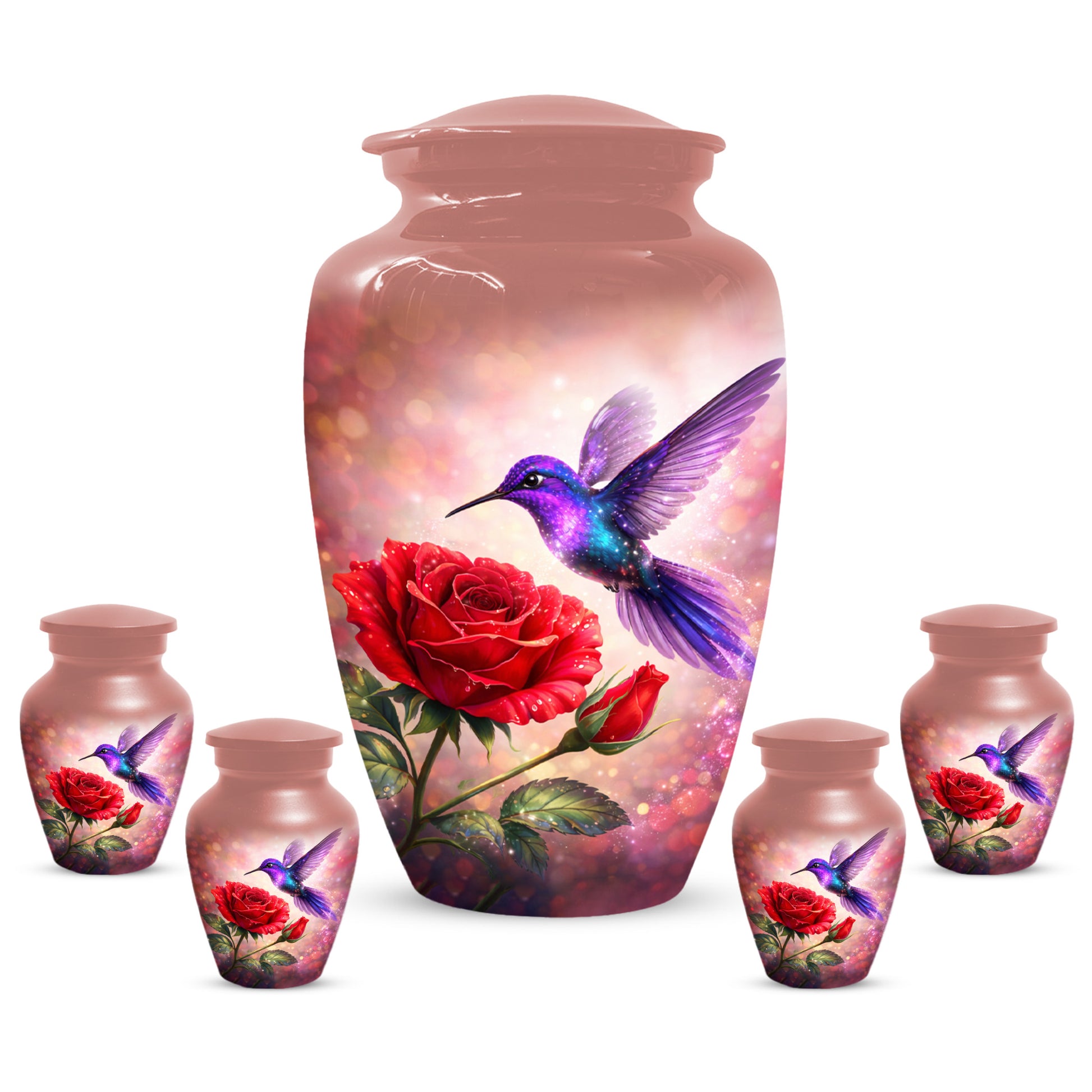 Personalized Hummingbird & Rose Urn for Mom – Custom Rose Cremation Urns for Ashes