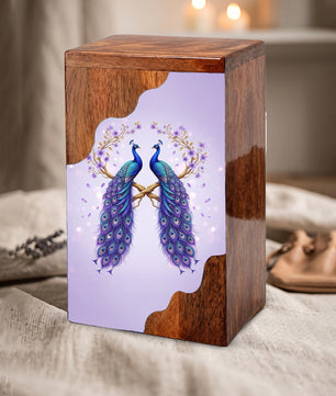 Royal Peacock Wooden Cremation Urn – Elegant Peacock Memorial Wooden Urn for Human Ashes