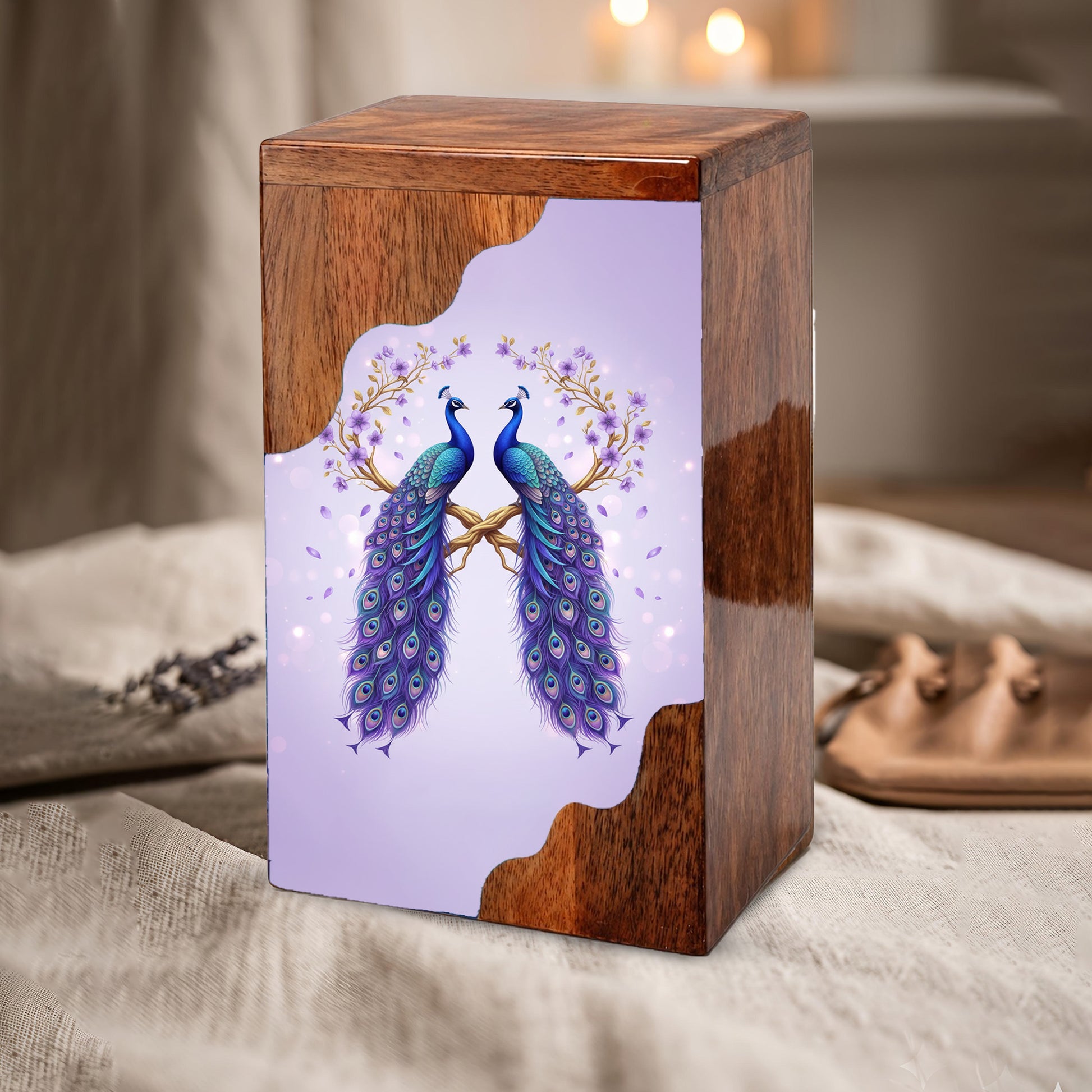 Royal Peacock Wooden Cremation Urn – Elegant Peacock Memorial Wooden Urn for Human Ashes
