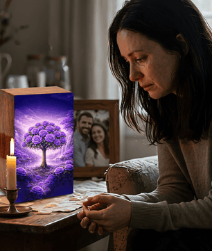 Purple Rose Flower Urn for Human Ashes - Floral Tree Memorial Keepsake Urn Box