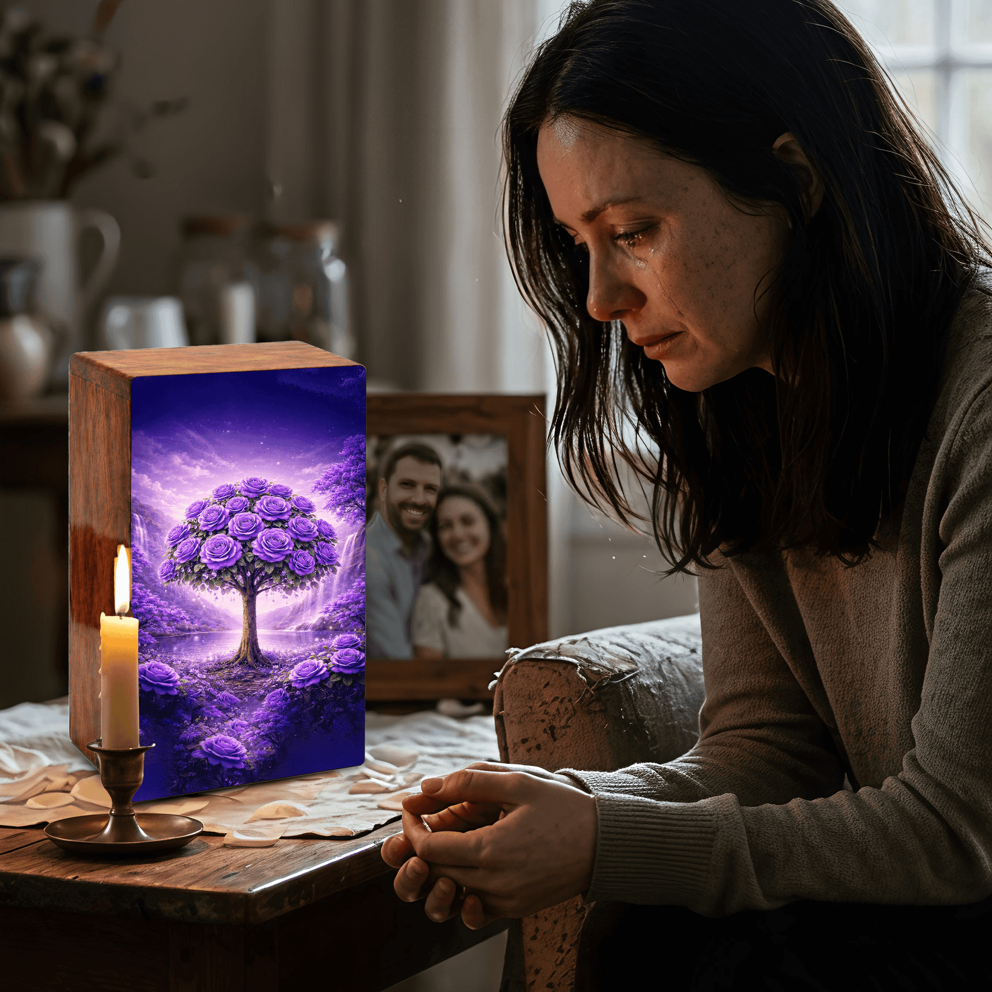 Purple Rose Flower Urn for Human Ashes - Floral Tree Memorial Keepsake Urn Box