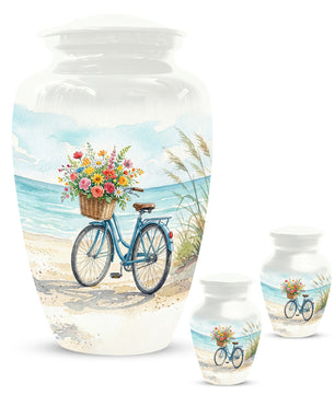 Beach Bicycle Urn for Mom – Coastal Cremation Urn for Ashes | Floral Ocean Memorial Keepsake