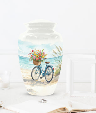Beach Bicycle Urn for Mom – Coastal Cremation Urn for Ashes | Floral Ocean Memorial Keepsake