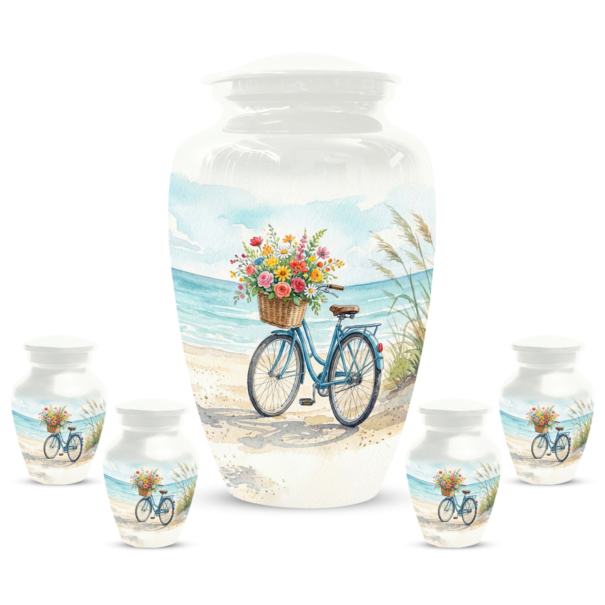Beach Bicycle Urn for Mom – Coastal Cremation Urn for Ashes | Floral Ocean Memorial Keepsake