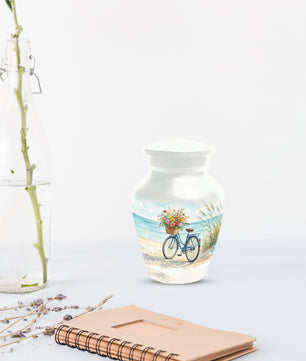 Beach Bicycle Urn for Mom – Coastal Cremation Urn for Ashes | Floral Ocean Memorial Keepsake