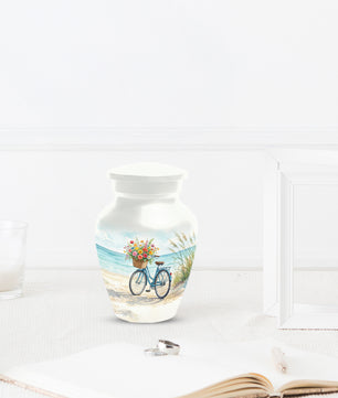 Beach Bicycle Urn for Mom – Coastal Cremation Urn for Ashes | Floral Ocean Memorial Keepsake