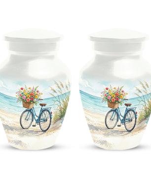 Beach Bicycle Urn for Mom – Coastal Cremation Urn for Ashes | Floral Ocean Memorial Keepsake