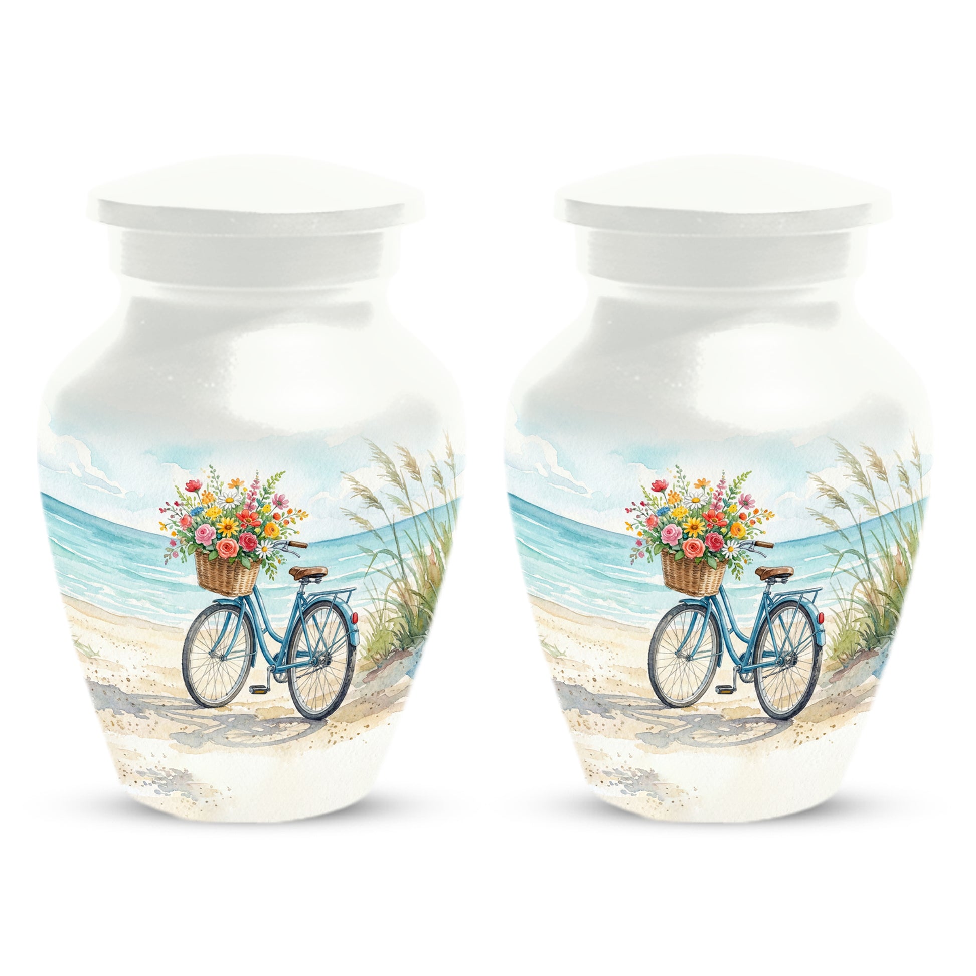 Beach Bicycle Urn for Mom – Coastal Cremation Urn for Ashes | Floral Ocean Memorial Keepsake