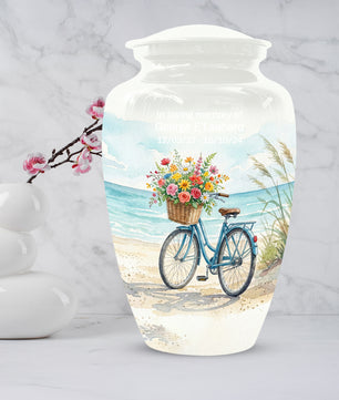 Beach Bicycle Urn for Mom – Coastal Cremation Urn for Ashes | Floral Ocean Memorial Keepsake