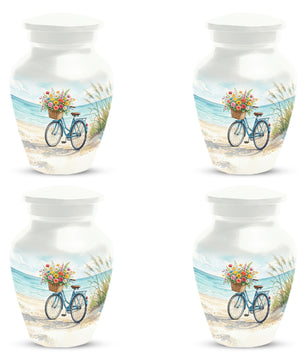 Beach Bicycle Urn for Mom – Coastal Cremation Urn for Ashes | Floral Ocean Memorial Keepsake