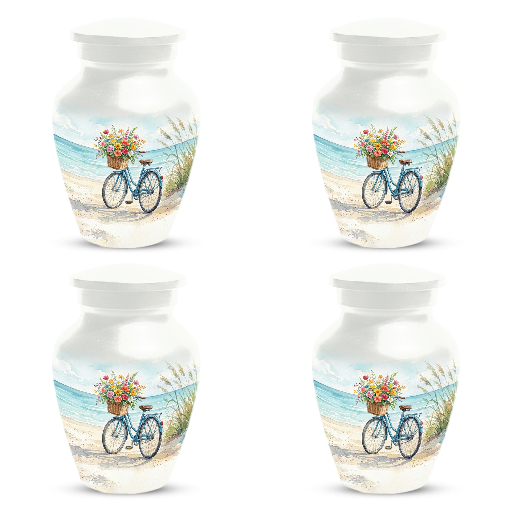 Beach Bicycle Urn for Mom – Coastal Cremation Urn for Ashes | Floral Ocean Memorial Keepsake