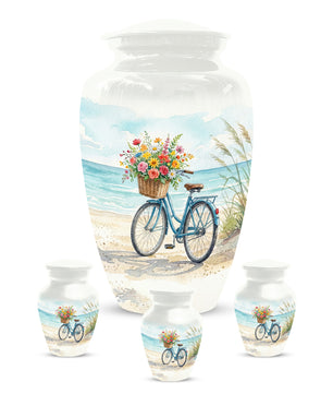 Beach Bicycle Urn for Mom – Coastal Cremation Urn for Ashes | Floral Ocean Memorial Keepsake