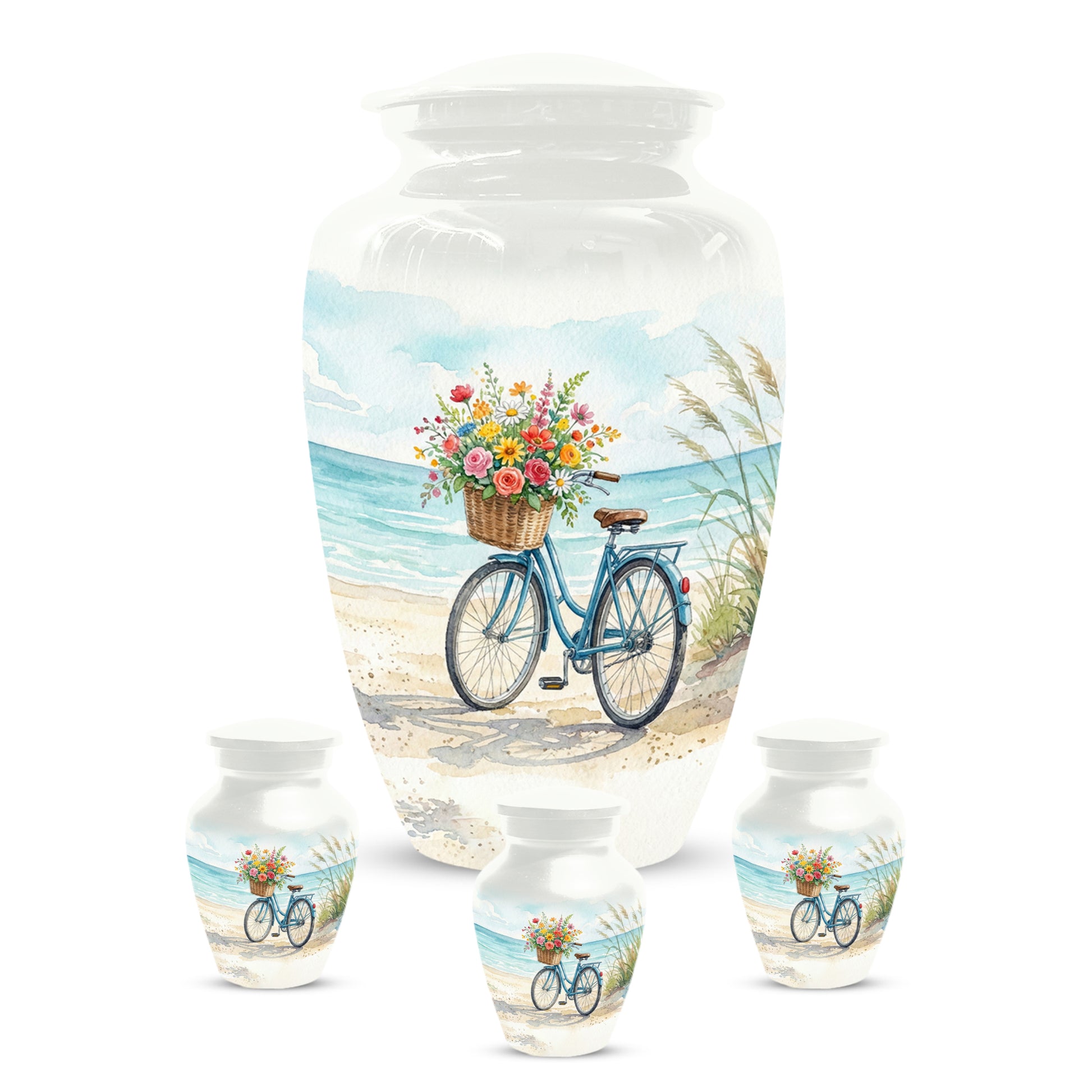 Beach Bicycle Urn for Mom – Coastal Cremation Urn for Ashes | Floral Ocean Memorial Keepsake