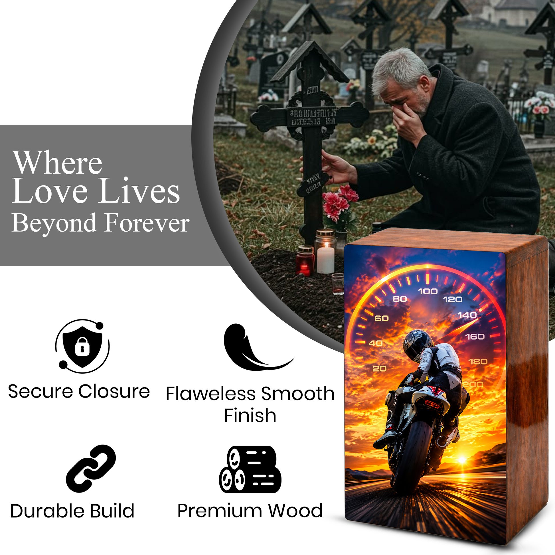Motorcycle Memorial Urns For Men - Bike Rider Cremation Urn For Ashes Male