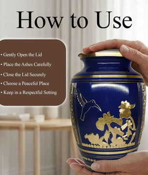 Hummingbird Brass Urn For Ashes - Blue Humming Bird Burial Urns (10", 200CU)
