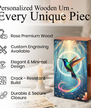 Green Hummingbird Wooden Urn for Ashes, Humming Bird Keepsake Urns